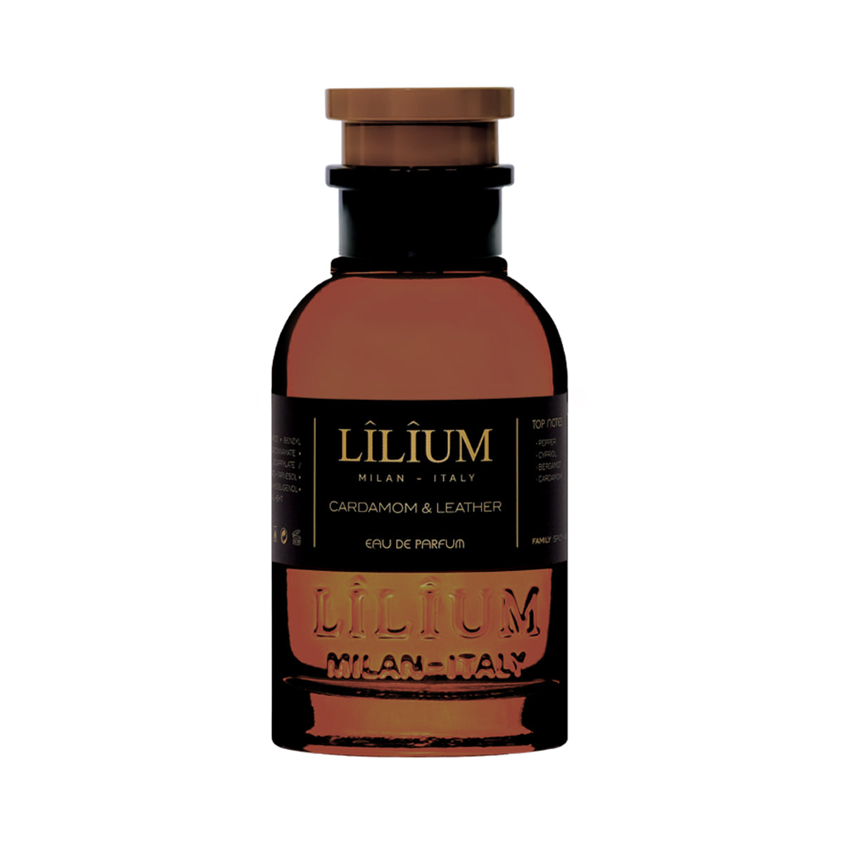 Cardamom & Leather eau de parfum by LÎLÎUM Milan, spiced leather niche fragrance