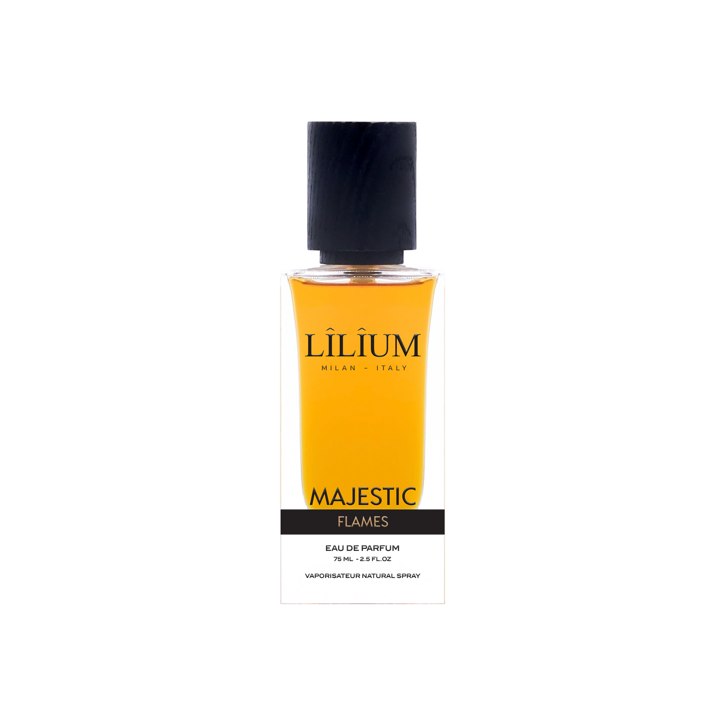 Majestic Flames eau de parfum bottle by LÎLÎUM Milan, warm niche fragrance
